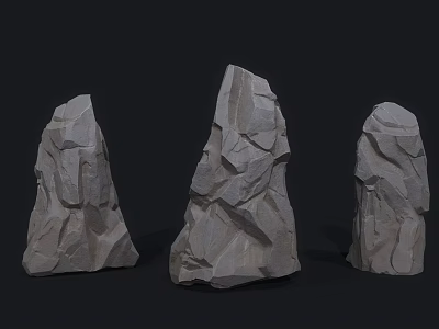 Three Textured Stone Models In 3D Render With Dark Background 3d model