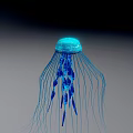 Glowing Blue Bioluminescent Jellyfish With Long Tentacles On Dark Background