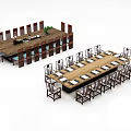 Long Modern Wooden Conference Table With Matching Chairs And Tabletop Items