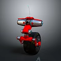 Detailed Red Single Wheeled Robot With Mechanical Antenna And Camera Design