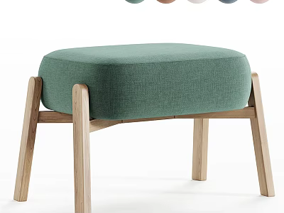 Modern Minimalist Teal Stool With Upholstered Seat And Wooden Legs 3d model