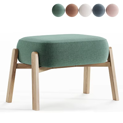 Modern Minimalist Teal Stool With Upholstered Seat And Wooden Legs 3d model