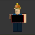 Block Figure With Hamburger On Head Frowning Expression Holding Blackboard