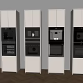 Neatly Arranged Kitchen Appliances In White Tall Cabinets With Oven And Coffee Maker