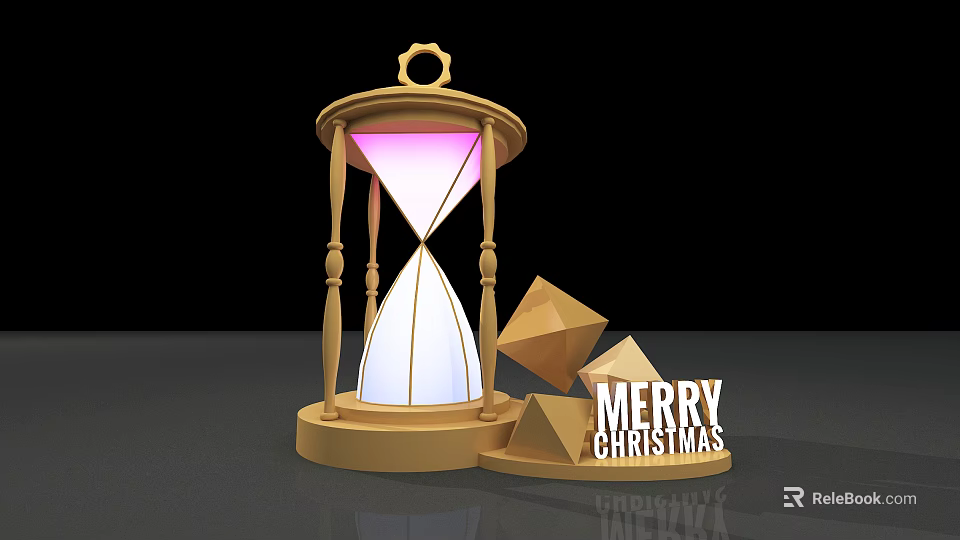 Decorative Wooden Hourglass With Pink Light Geometric Shapes And Merry Christmas 3d model 