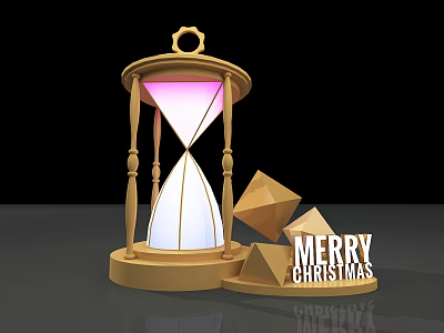 Decorative Wooden Hourglass With Pink Light Geometric Shapes And Merry Christmas 3d model