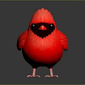 Red Bird With Red Feathers Black Eyes And Black Face Standing On Grey Background