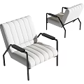 Modern White Accent Chair With Striped Cushion Black Armrests And Metal Legs