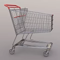 Metal Shopping Cart With Red Handle And Four Movable Wheels Structure 3d model