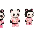 Cute Panda Game Movie Characters in Pink Outfits With Different Expressions