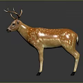 Realistic 3D Deer Model with Orange Fur White Spots and Antlers on Dark Background