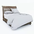 Cozy Rustic Wooden Double Bed With White Sheets Pillows And Blanket