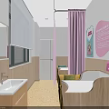 Female Employees Carnation Service Station Interior Featuring Pink Design Sofa And Green Plant