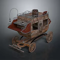 Vintage Wooden Carriage Design With Metal Railings Wheels And Hanging Lamp