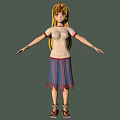 Fantasy Blonde Girl With Unicorn Horn Wearing White Red Trimmed Top And Blue Skirt