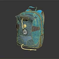 Blue Modern Backpack With Mesh Design Gray Accents And Ornament Detail