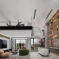Luxury Duplex Living Room With Art Chandelier Bookshelves And Wine Cabinets