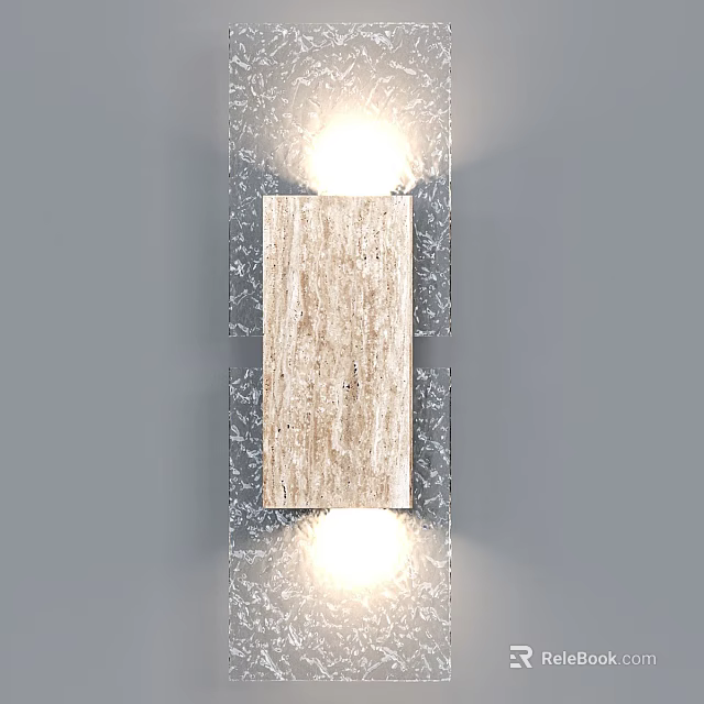 Modern Wall Sconce With Wooden Panel And Transparent Glass Double Illuminated Lights 3d model 