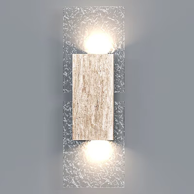 Modern Wall Sconce With Wooden Panel And Transparent Glass Double Illuminated Lights 3d model