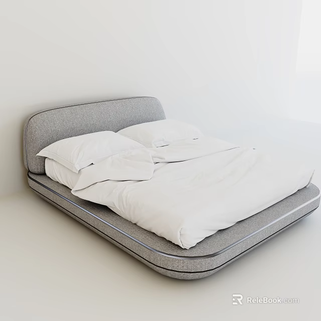 Modern Double Bed With Gray Headboard And White Bedding Design 3d model 