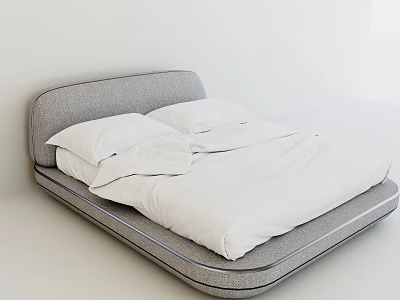 Modern Double Bed With Gray Headboard And White Bedding Design 3d model