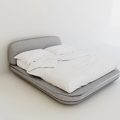 Modern Double Bed With Gray Headboard And White Bedding Design 3d model