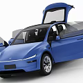 Modern Blue Electric Car Featuring Open Doors And Sleek Body Design