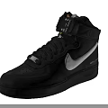 Black High Top Leather Shoes with White Swoosh Logo Velcro Strap and Rubber Sole