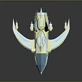 Futuristic White And Blue Spaceship 3D Model With Transparent Parts And Gold Accents