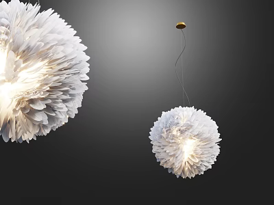 Fluffy White Feather Inspired Modern Chandeliers In Two Sizes With Hanging Design And Inner Lighting 3d model