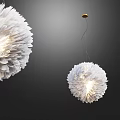 Fluffy White Feather Inspired Modern Chandeliers In Two Sizes With Hanging Design And Inner Lighting