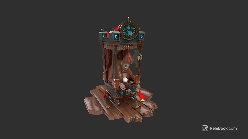 Vintage Decorative Fortune Gaming Machine With Wooden Base For Board Card Fun 3d model 