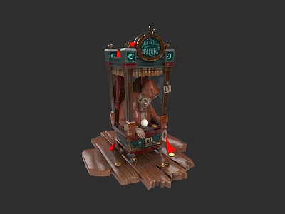 Vintage Decorative Fortune Gaming Machine With Wooden Base For Board Card Fun 3d model