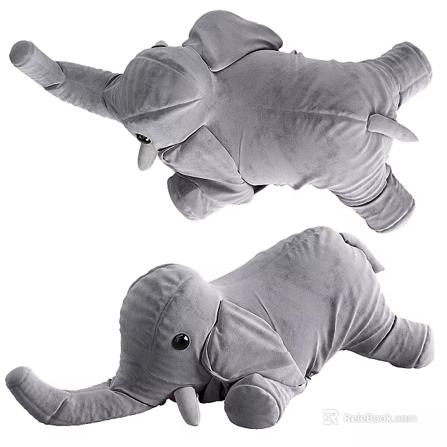 Gray Elephant Plush Toys Soft Stuffed Animals In Lying Position For Kids 3d model 