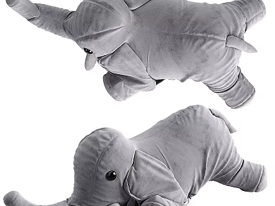 Gray Elephant Plush Toys Soft Stuffed Animals In Lying Position For Kids 3d model