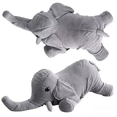 Gray Elephant Plush Toys Soft Stuffed Animals In Lying Position For Kids 3d model