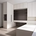 Modern White Wardrobe Interior Design With Open Shelves And Window Seating 3d model