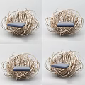 Woven Rattan Outdoor Chair with Blue Cushion and Natural Nest Design
