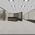 Shopping Mall Lobby With Long Corridor Elevators On Both Sides Carpeted Floor And Modern Lighting