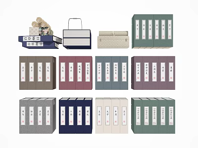 New Chinese Book Combination Book Ornaments 3d model