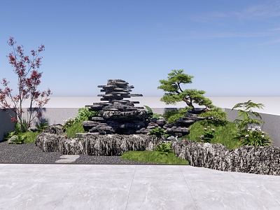 New Chinese style landscape pond rockery sketch waterscape sketch fishpond 3d model