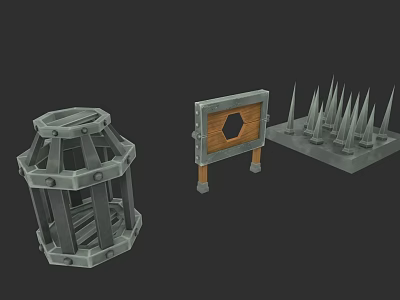 Medieval Trap Weapons As Game Props With Cage Spiked Plate And Frame 3d model
