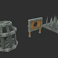 Medieval Trap Weapons As Game Props With Cage Spiked Plate And Frame