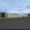 Scenic Wall Design with Wooden Panels Green Plants Glass Windows along Roadside and Grass Area