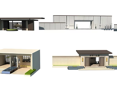 Modern Entrance Gate Design With Porch Stone Wall Wooden Roof And Steps 3d model