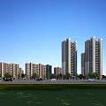 Modern High Rise Residential Buildings With Blue Sky White Clouds Green Trees Road And Vehicles