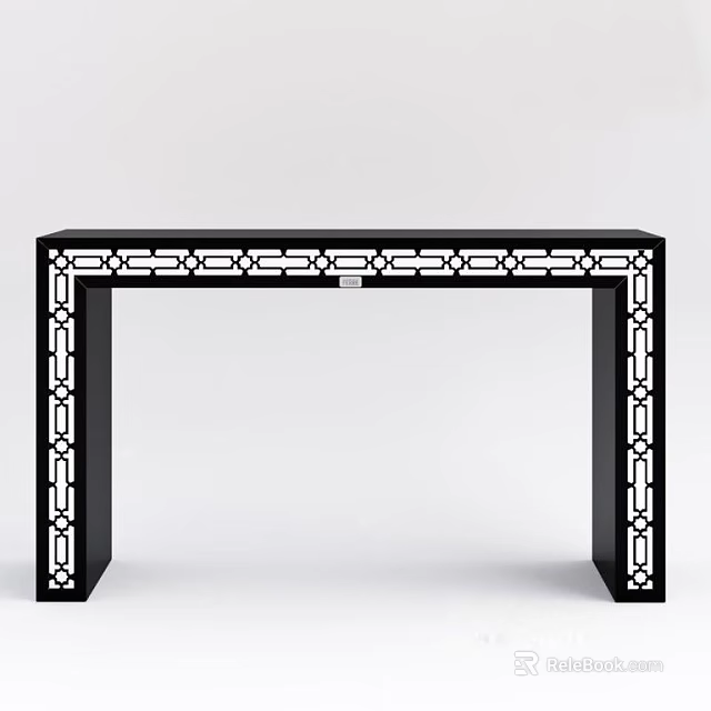 Modern Black Console Table With White Geometric Pattern And Sleek Design 3d model 