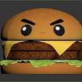 Cartoon Burger with Angry Face Lettuce Cheese and Patty Fresh Tasty Fast Food