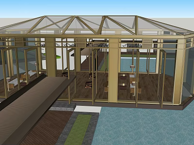 Modern Road Facilities With Wooden Walkway Glass Enclosure And Paved Area 3d model