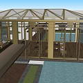 Modern Road Facilities With Wooden Walkway Glass Enclosure And Paved Area